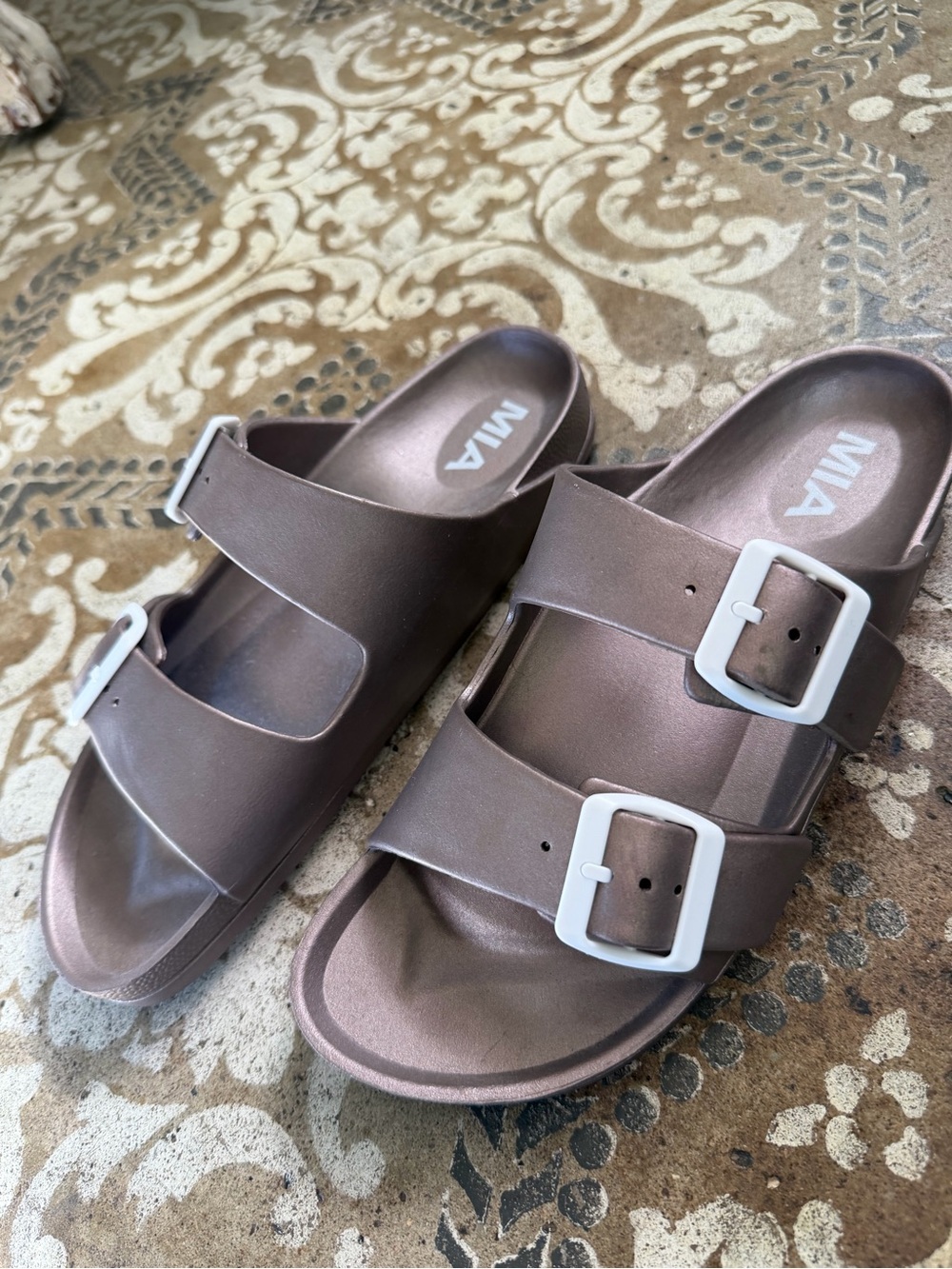 MIA sz 8 NEW Metallic Rose Bronze Double-Buckle Slides. - Picture 8 of 8